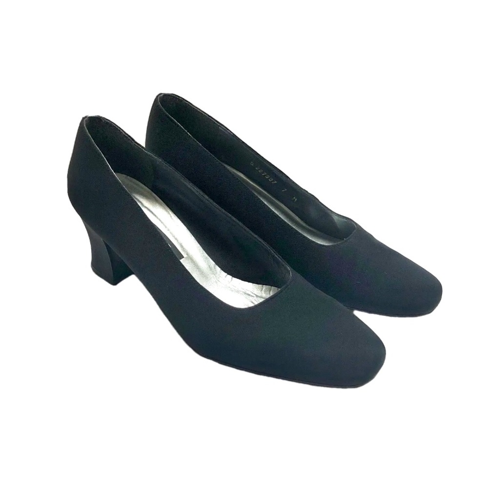 Stuart Weitzman Heeled Shoes Square Toe Slip On Textile Black Sz 7